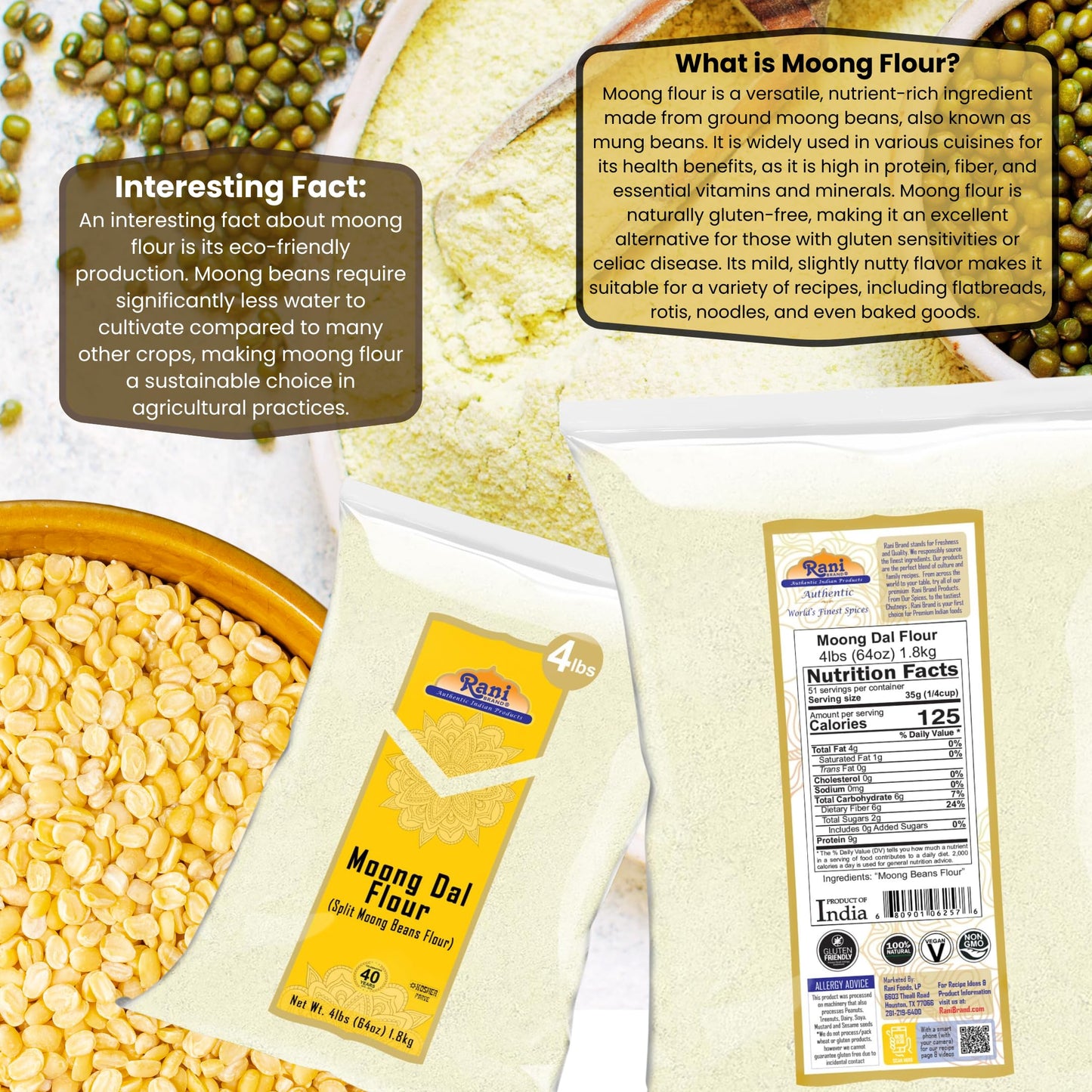 Rani Moong Whole (Ideal for cooking & sprouting, Whole Mung Beans with skin) Lentils Indian 64oz (4lbs) 1.81kg Bulk ~ All Natural | Gluten Friendly | Non-GMO | Kosher | Vegan | Indian Origin