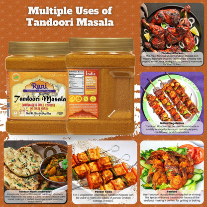 Rani Tandoori Masala (Natural, No Colors Added) Indian 11-Spice Blend 3oz (85g) PET Jar ~ Salt Free | Vegan | Gluten Friendly | NON-GMO | Kosher | Indian Origin