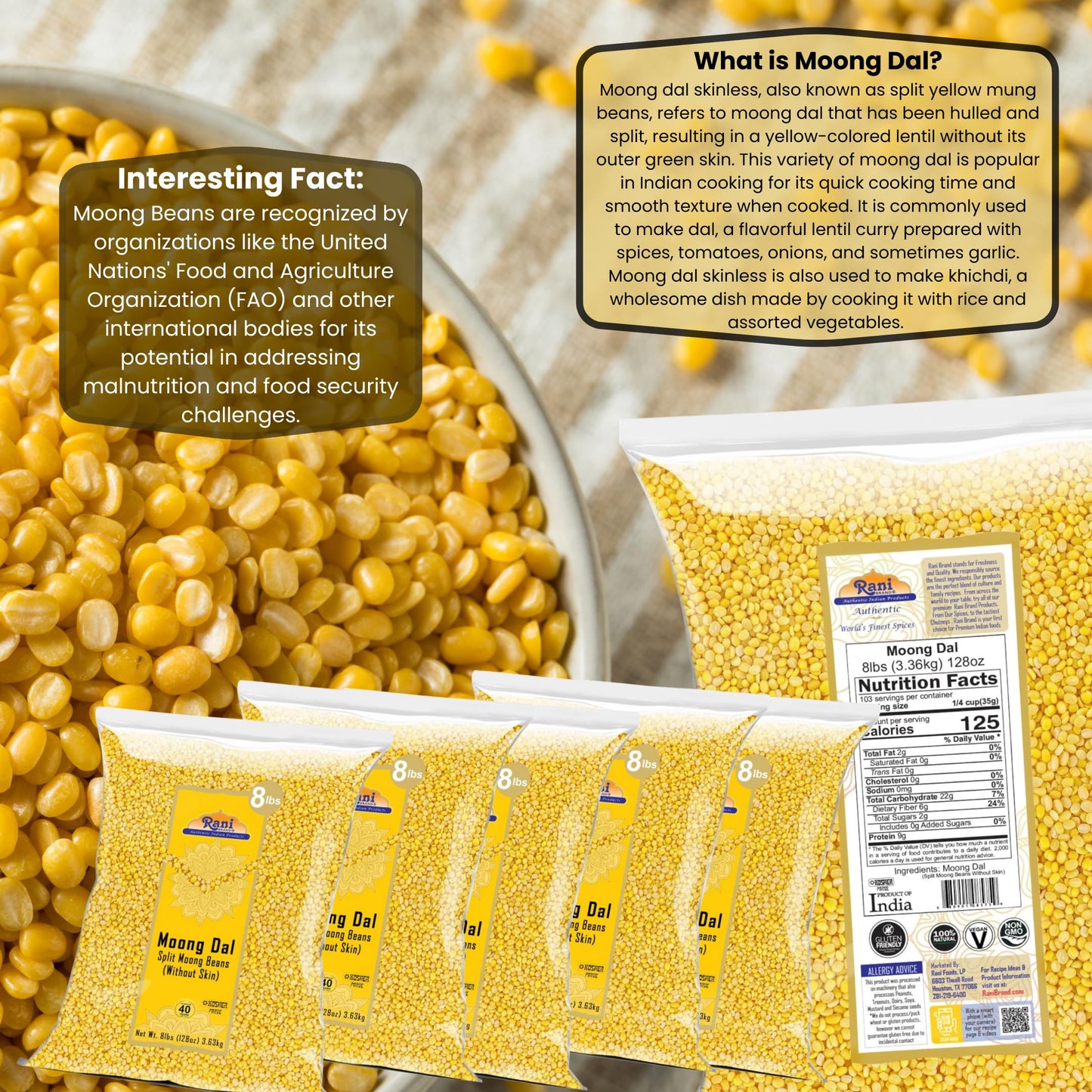 Rani Moong Whole (Ideal for cooking & sprouting, Whole Mung Beans with skin) Lentils Indian 64oz (4lbs) 1.81kg Bulk ~ All Natural | Gluten Friendly | Non-GMO | Kosher | Vegan | Indian Origin