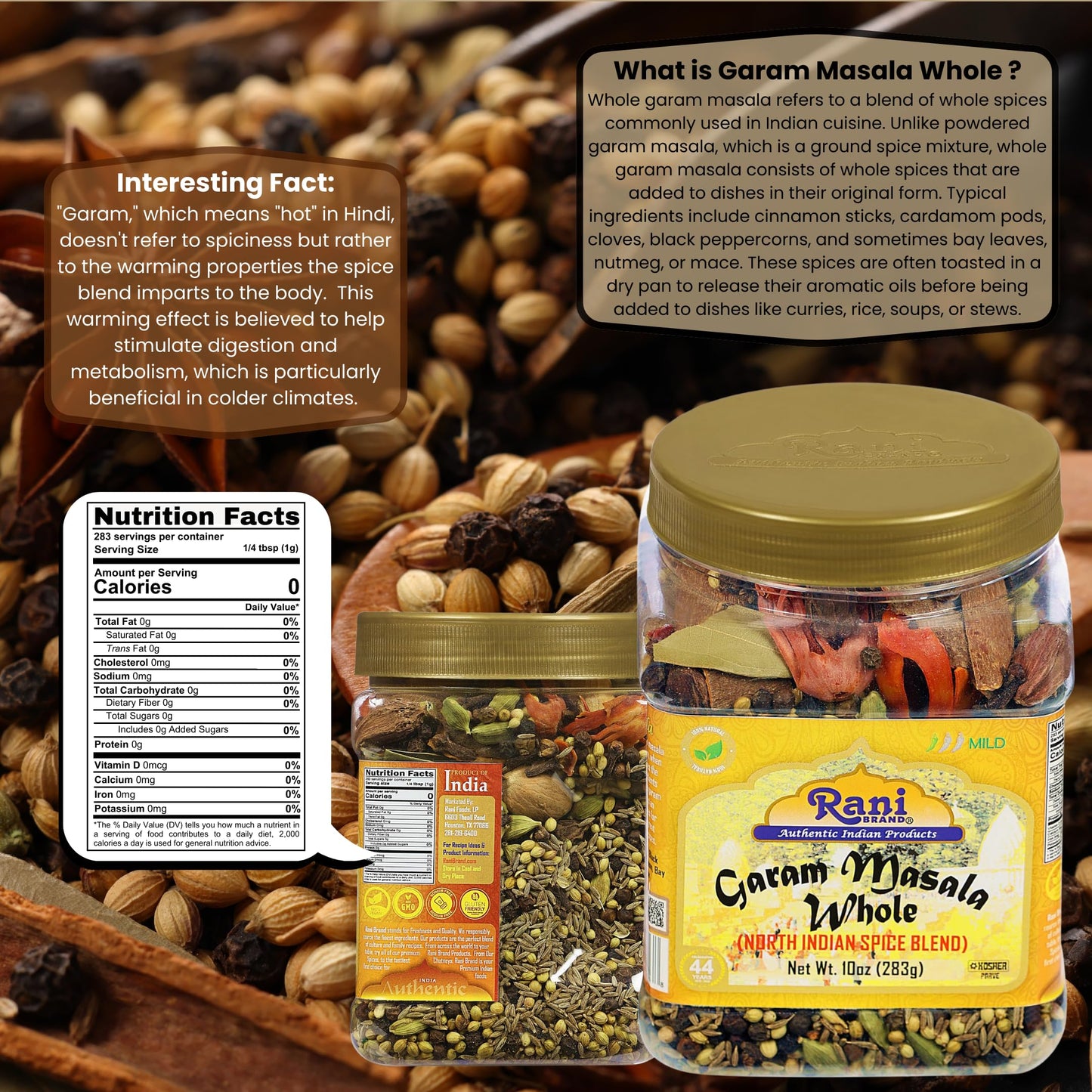 Rani Garam Masala Indian 11-Spice Blend 3oz (85g) PET Jar ~ All Natural, Salt-Free | Vegan | No Colors | Gluten Friendly | NON-GMO | Kosher | Indian Origin
