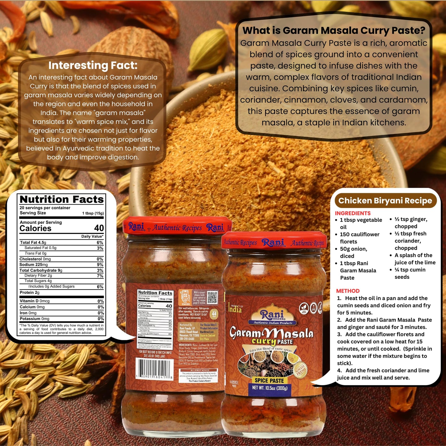 Rani Garam Masala Indian 11-Spice Blend 3oz (85g) PET Jar ~ All Natural, Salt-Free | Vegan | No Colors | Gluten Friendly | NON-GMO | Kosher | Indian Origin