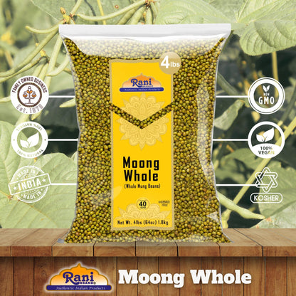 Rani Moong Whole (Ideal for cooking & sprouting, Whole Mung Beans with skin) Lentils Indian 64oz (4lbs) 1.81kg Bulk ~ All Natural | Gluten Friendly | Non-GMO | Kosher | Vegan | Indian Origin