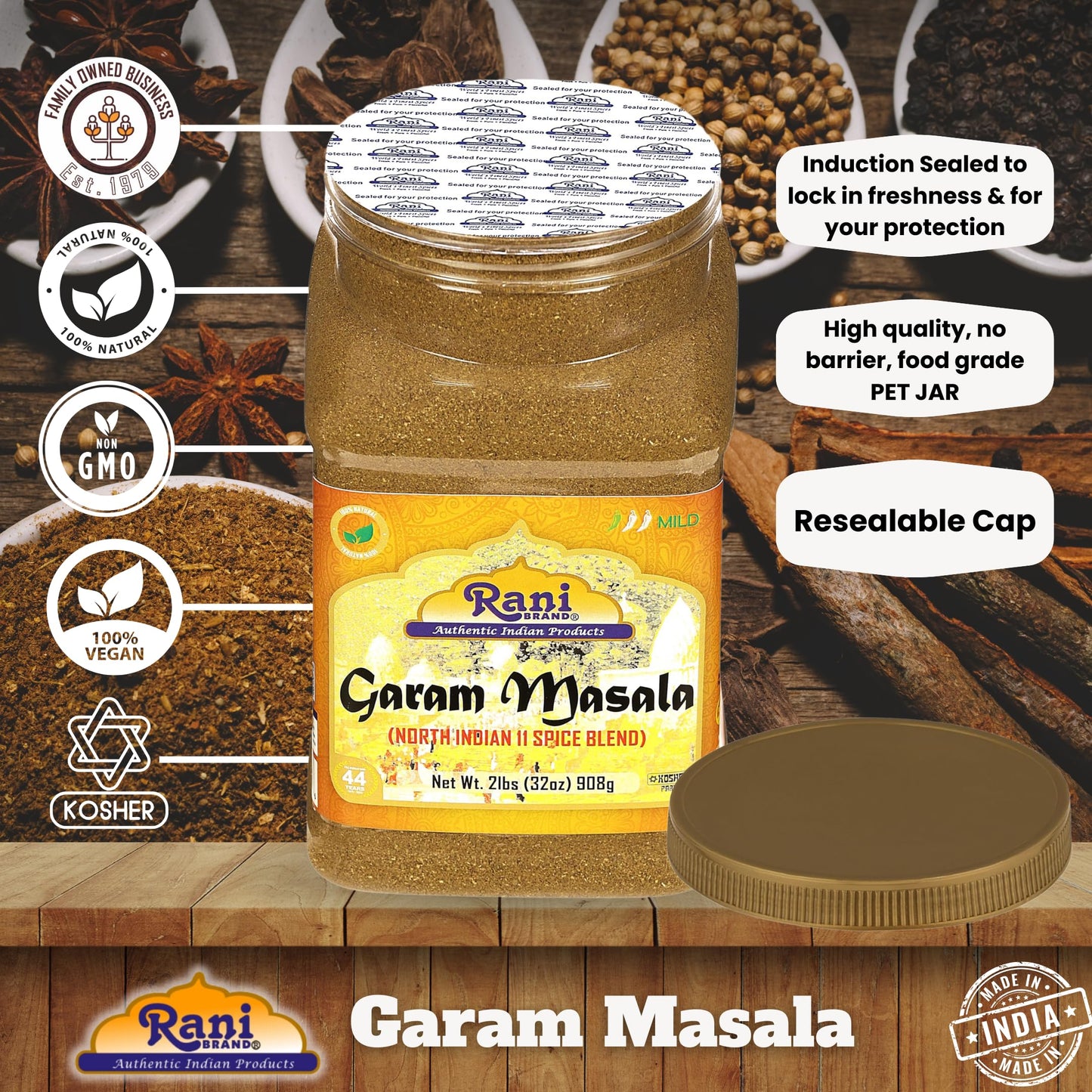 Rani Garam Masala Indian 11-Spice Blend 3oz (85g) PET Jar ~ All Natural, Salt-Free | Vegan | No Colors | Gluten Friendly | NON-GMO | Kosher | Indian Origin
