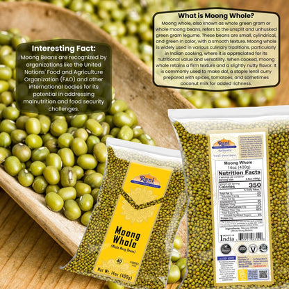 Rani Moong Whole (Ideal for cooking & sprouting, Whole Mung Beans with skin) Lentils Indian 64oz (4lbs) 1.81kg Bulk ~ All Natural | Gluten Friendly | Non-GMO | Kosher | Vegan | Indian Origin