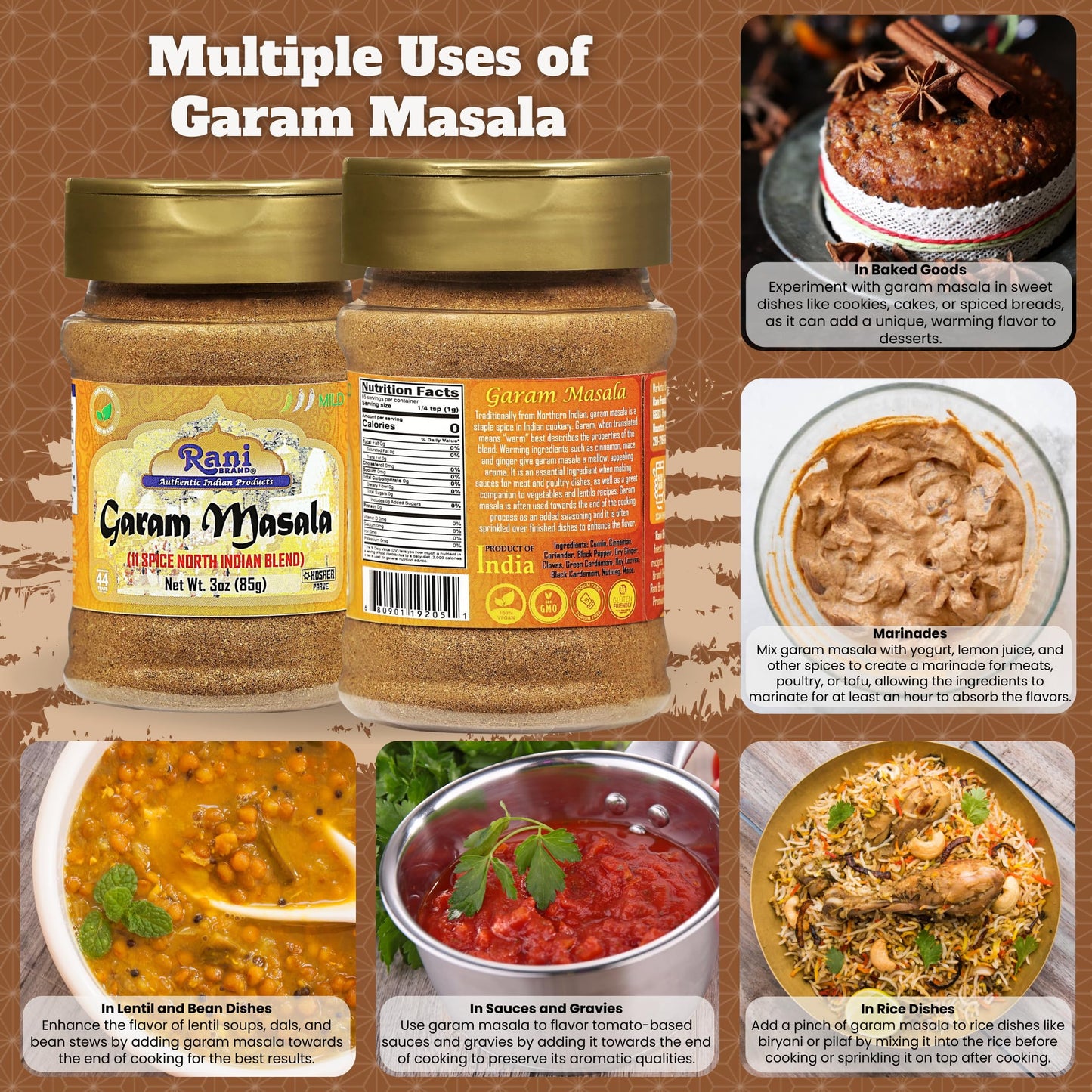 Rani Garam Masala Indian 11-Spice Blend 3oz (85g) PET Jar ~ All Natural, Salt-Free | Vegan | No Colors | Gluten Friendly | NON-GMO | Kosher | Indian Origin