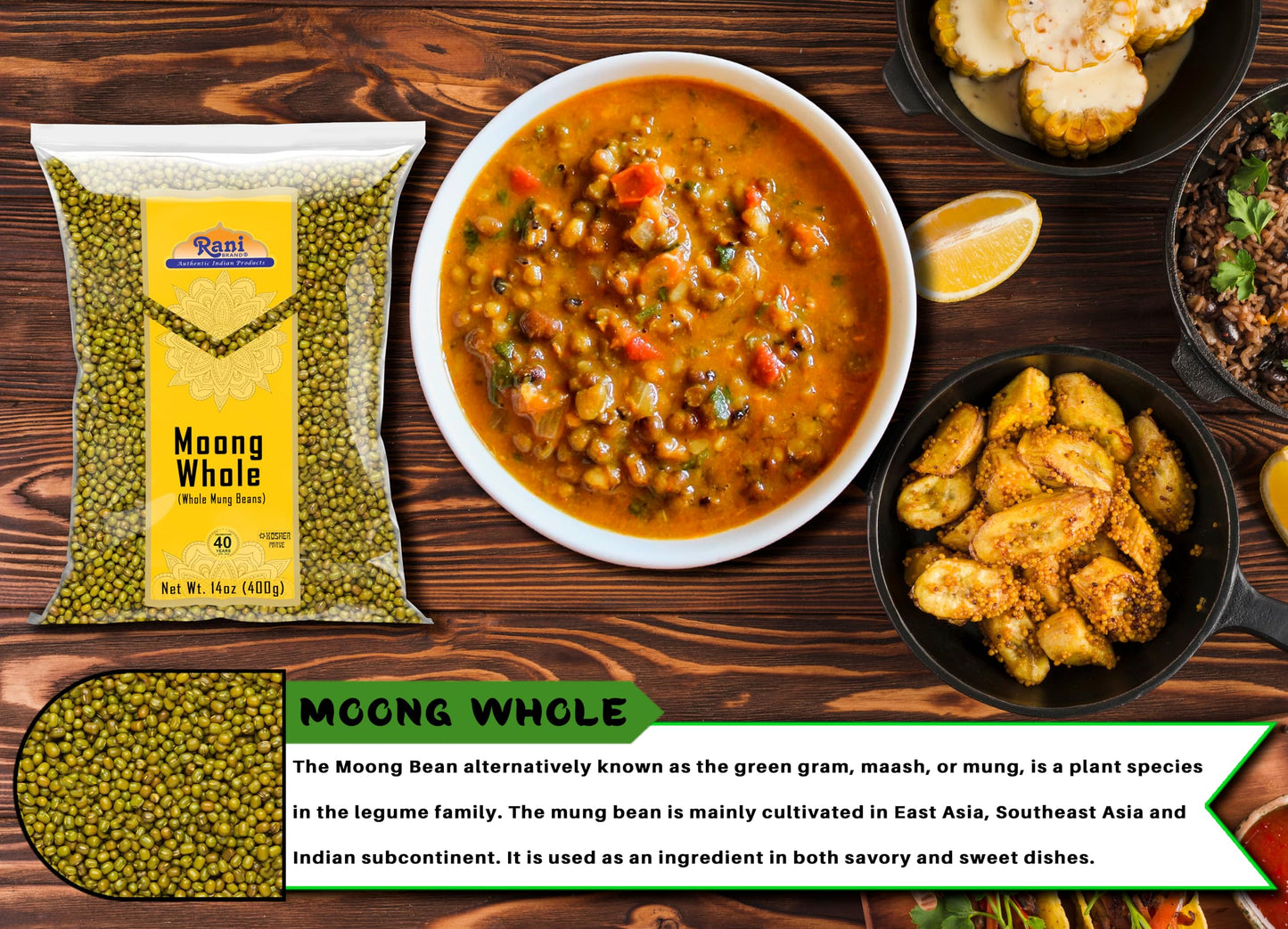 Rani Moong Whole (Ideal for cooking & sprouting, Whole Mung Beans with skin) Lentils Indian 64oz (4lbs) 1.81kg Bulk ~ All Natural | Gluten Friendly | Non-GMO | Kosher | Vegan | Indian Origin