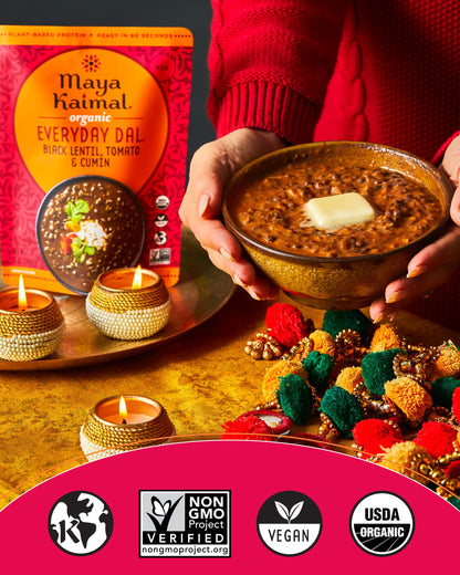 Maya Kaimal Foods - Organic Indian Everyday Dal - 6 pack variety of 10oz Ready to Eat Meals - Fully Cooked - Vegan - Kosher - Microwavable - made from Lentils, Beans, Squash, Coconut, Peas