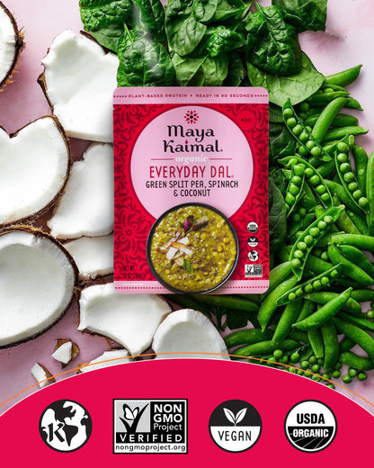 Maya Kaimal Foods - Organic Indian Everyday Dal - 6 pack variety of 10oz Ready to Eat Meals - Fully Cooked - Vegan - Kosher - Microwavable - made from Lentils, Beans, Squash, Coconut, Peas