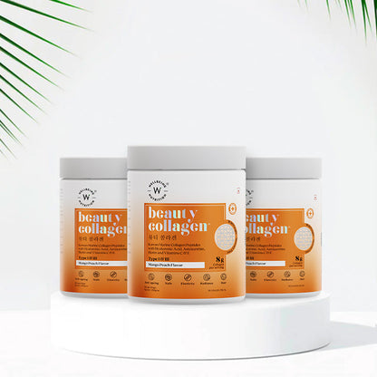 Wellbeing Nutrition Beauty Korean Marine Collagen Peptides with Hyaluronic Acid, Rosehip, Astaxanthin, Biotin & Vitamins C & E for Hair, Nails, Skin Radiance & Anti-Aging | Mango Peach Flavor - 250g