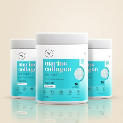 Wellbeing Nutrition Pure Korean Marine Collagen Peptides Supplement for Skin, Hair, Nails. Bone & Joint | Clinically Proven | High Absorption 8 gms Collagen | Unflavored, 200 gms